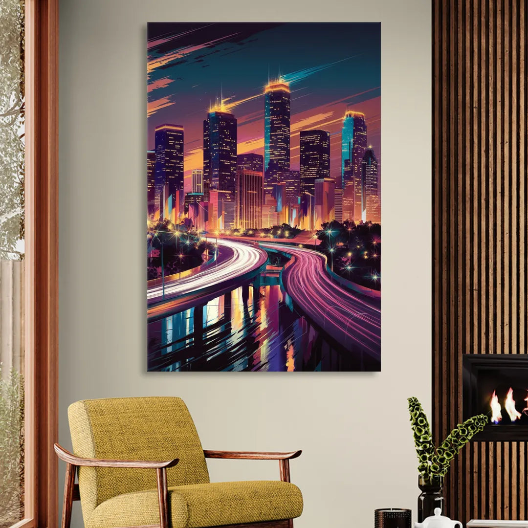 Houston City Lights Sitting Room - Canvas Wall Art