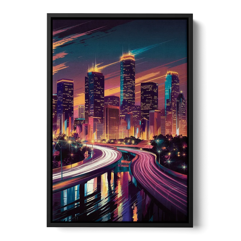 Houston City Lights Front - Black Canvas Wall Art