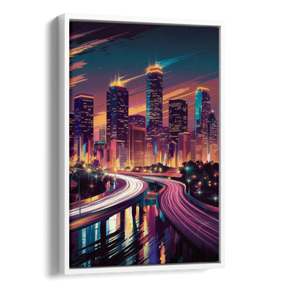 Houston City Lights Side - White Canvas Wall Art