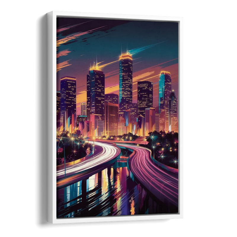 Houston City Lights Side - White Canvas Wall Art
