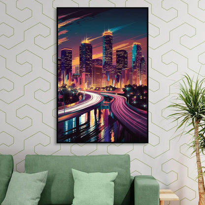 Houston City Lights Living Room - Black Canvas Wall Art