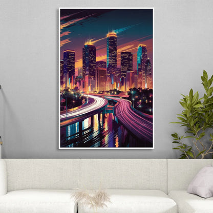 Houston City Lights Sitting Room - White Canvas Wall Art