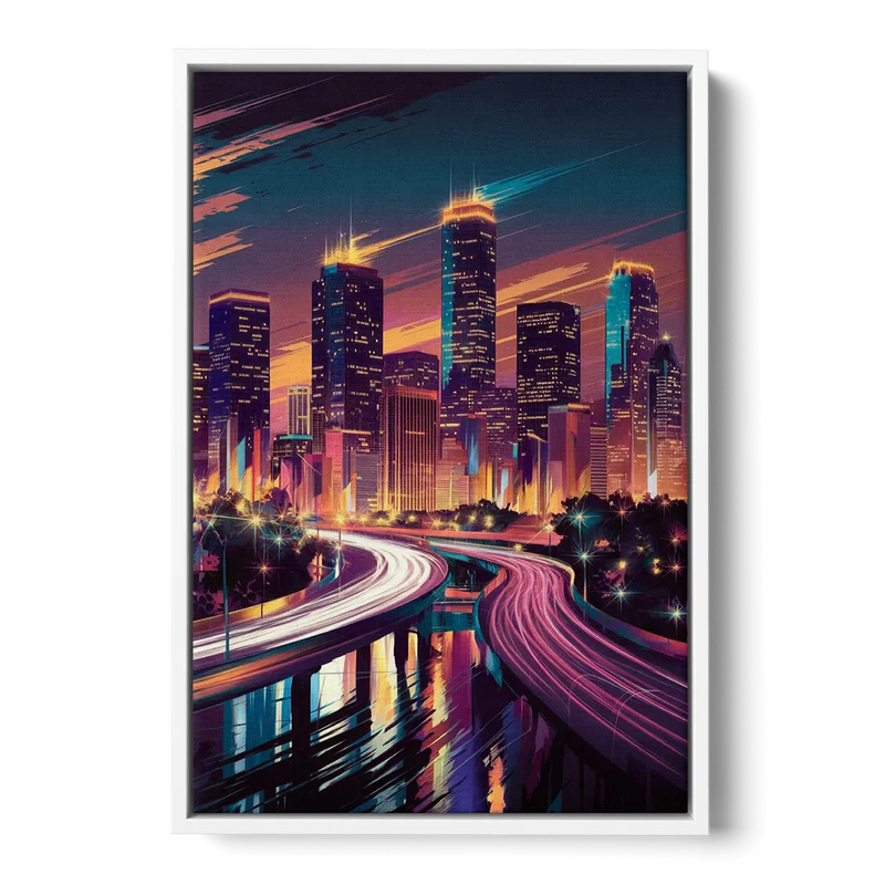 Houston City Lights Front - White Canvas Wall Art