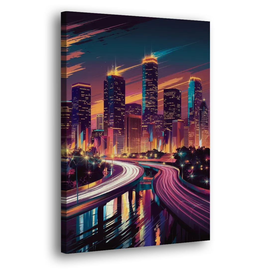 Houston City Lights Side - Canvas Wall Art