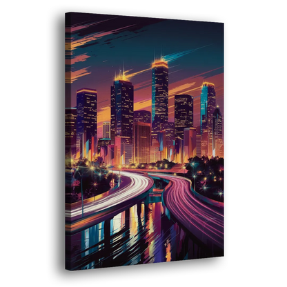 Houston City Lights Side - Canvas Wall Art