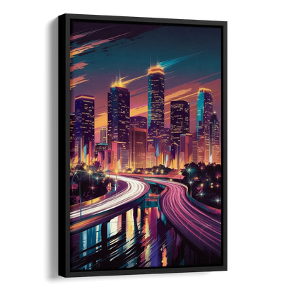 Houston City Lights Side - Black Canvas Wall Art