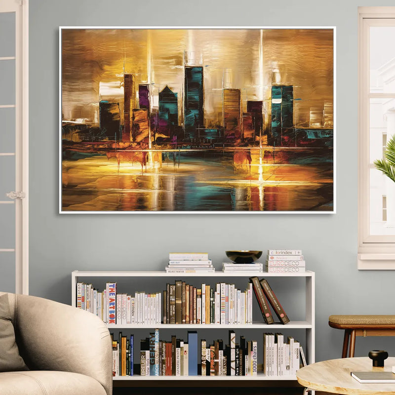 Houston Cityscape Sitting Room - White Canvas Wall Art