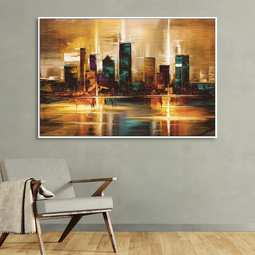 Houston Cityscape Living Room - White Canvas Wall Art