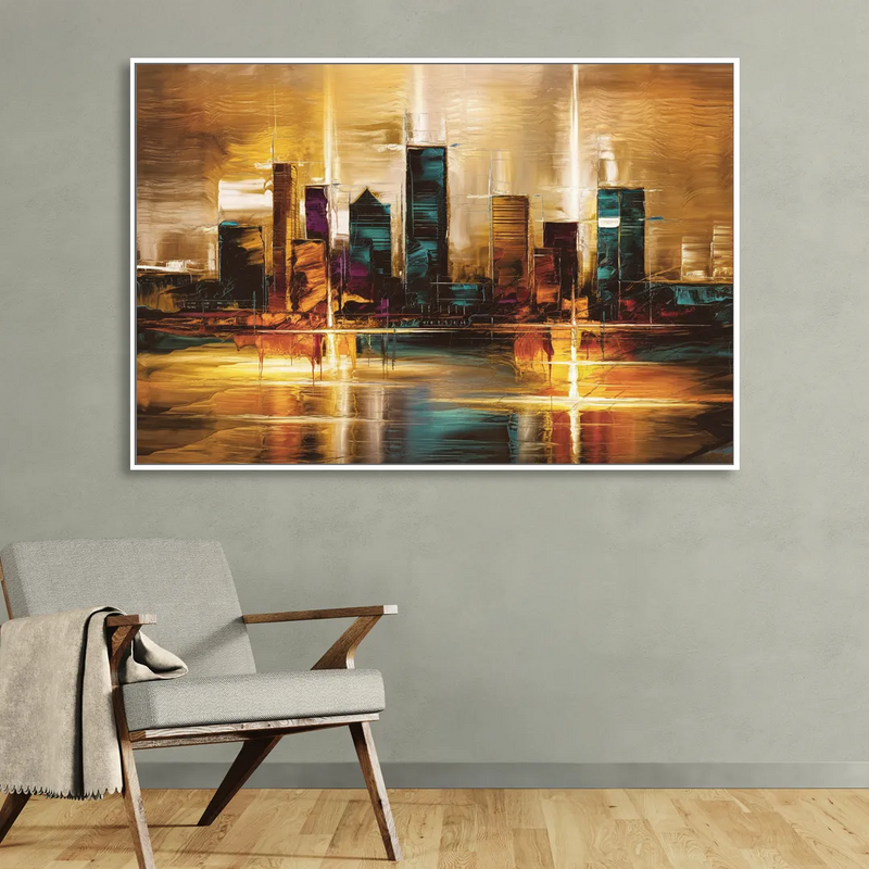 Houston Cityscape Living Room - White Canvas Wall Art
