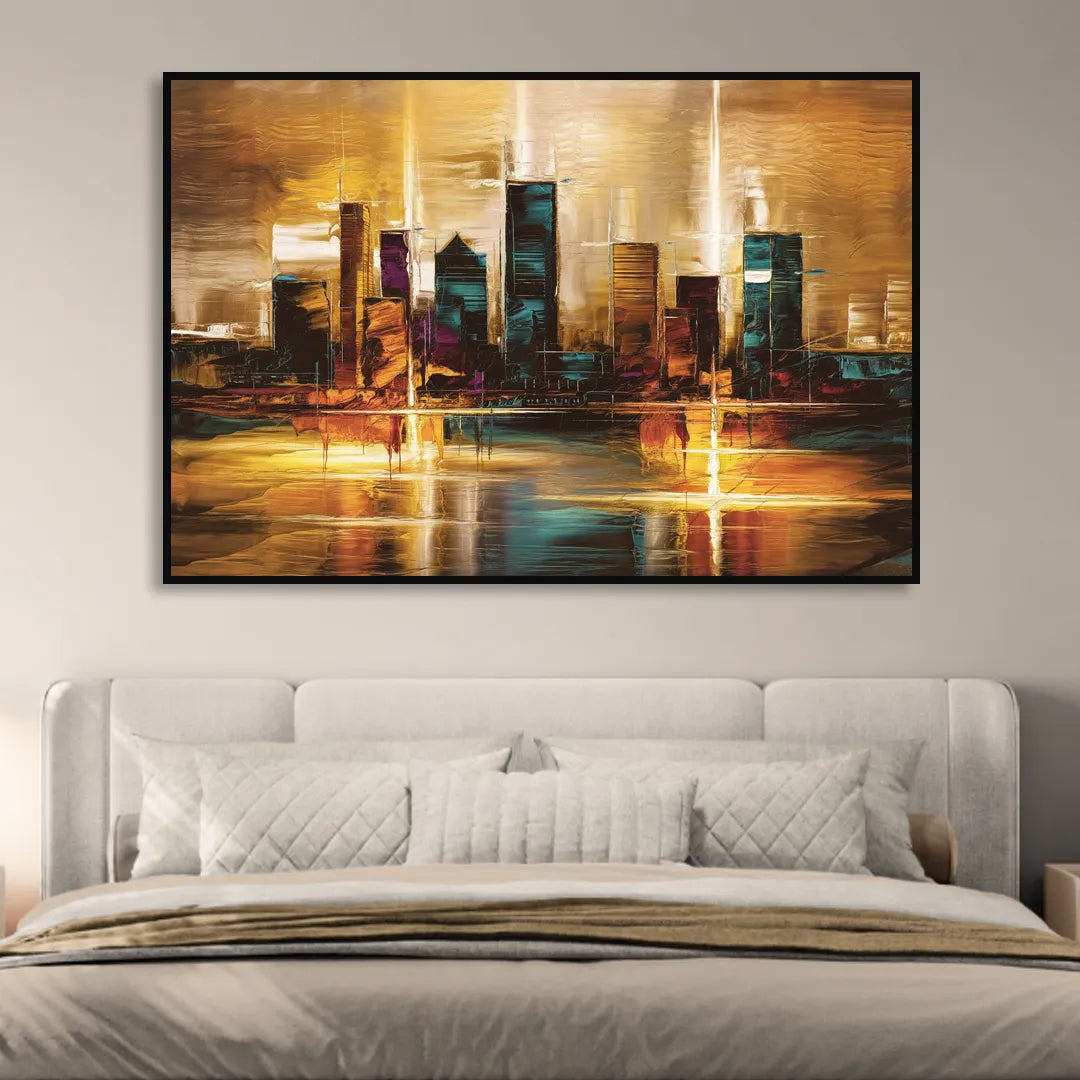Houston Cityscape Living Room - Black Canvas Wall Art