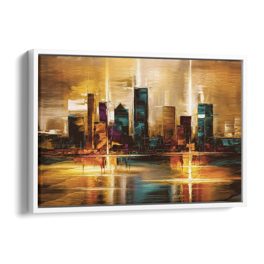 Houston Cityscape Side - White Canvas Wall Art