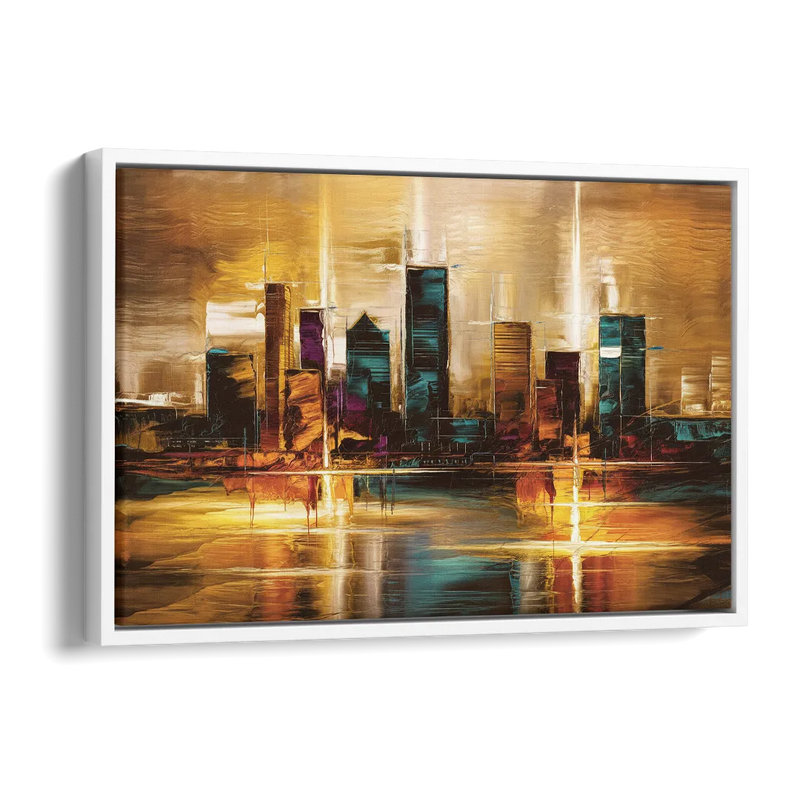 Houston Cityscape Side - White Canvas Wall Art