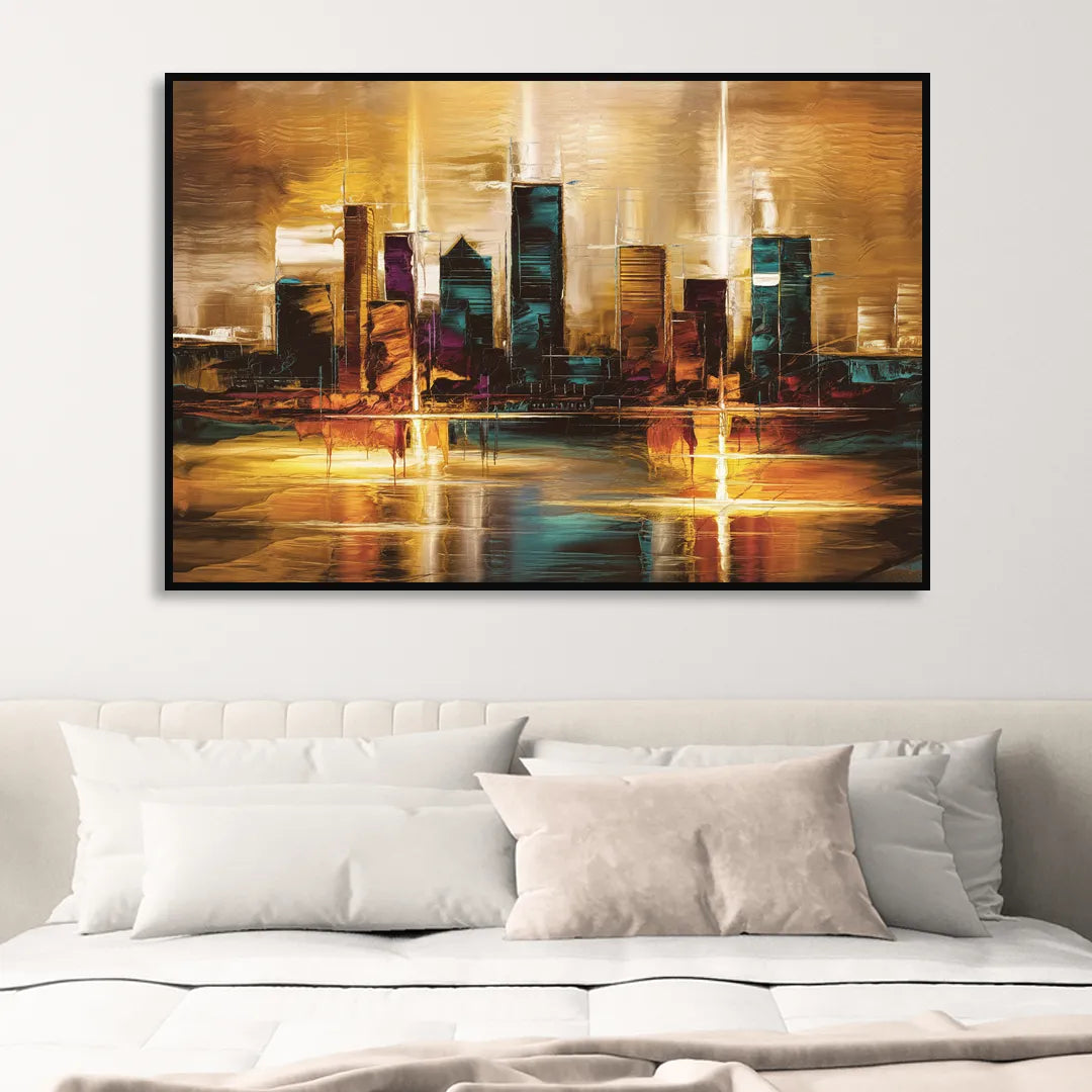 Houston Cityscape Sitting Room - Black Canvas Wall Art