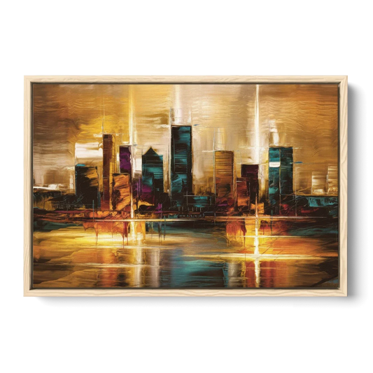 Houston Cityscape - Oak Framed Canvas Wall Art - Front