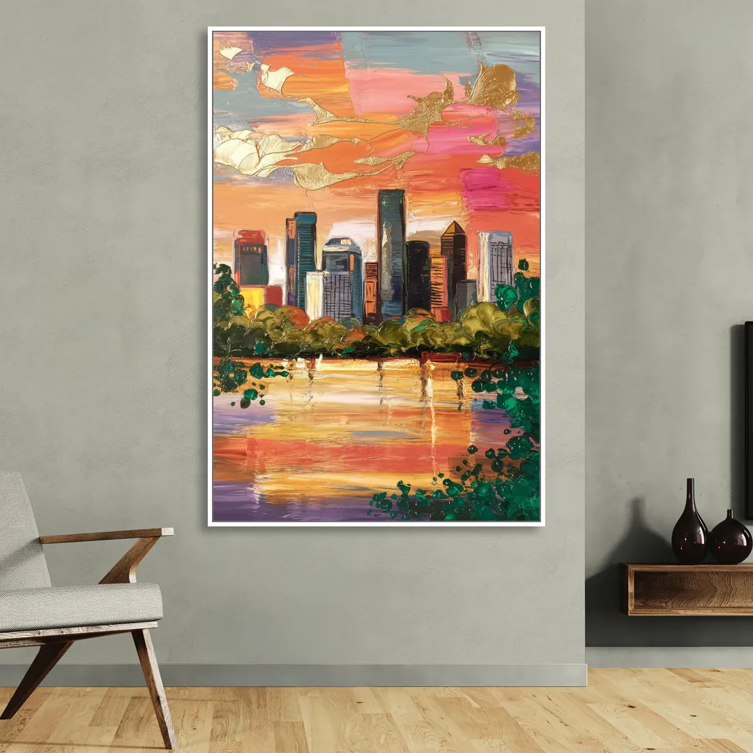 Houston Cultural Essence Sitting Room - White Canvas Wall Art