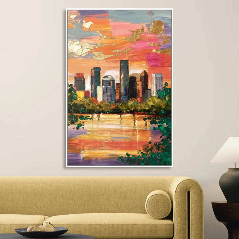 Houston Cultural Essence Living Room - White Canvas Wall Art