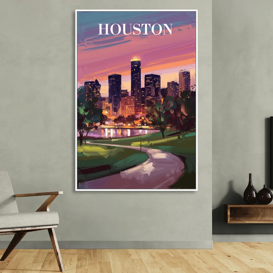 Houston Downtown Vibes Living Room - White Canvas Wall Art