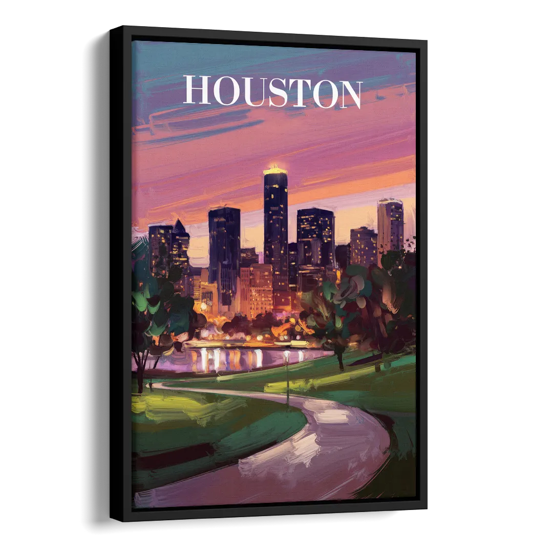 Houston Downtown Vibes Side - Black Canvas Wall Art