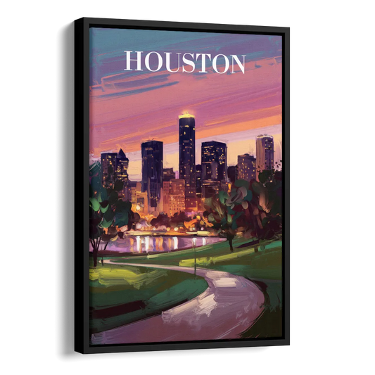 Houston Downtown Vibes Side - Black Canvas Wall Art