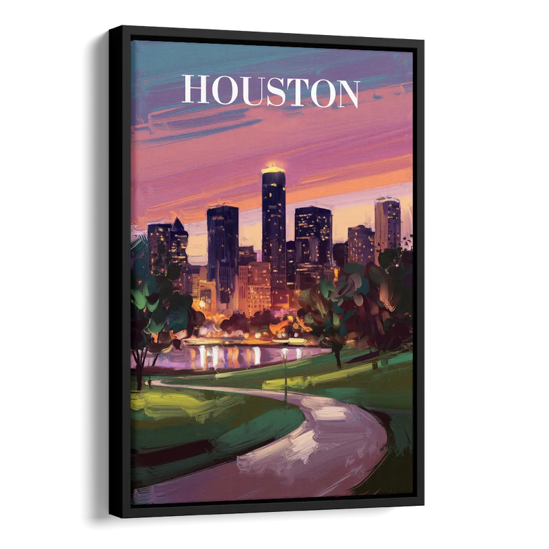 Houston Downtown Vibes Side - Black Canvas Wall Art
