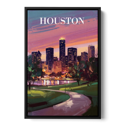 Houston Downtown Vibes Front - Black Canvas Wall Art