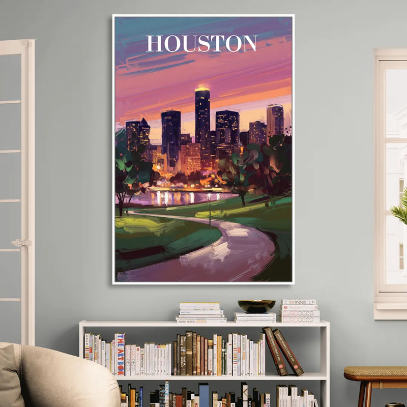 Houston Downtown Vibes Sitting Room - White Canvas Wall Art