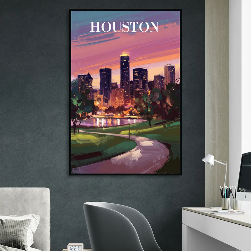 Houston Downtown Vibes Living Room - Black Canvas Wall Art