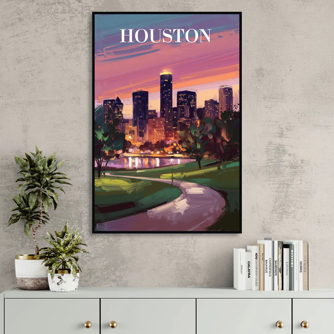 Houston Downtown Vibes Sitting Room - Black Canvas Wall Art
