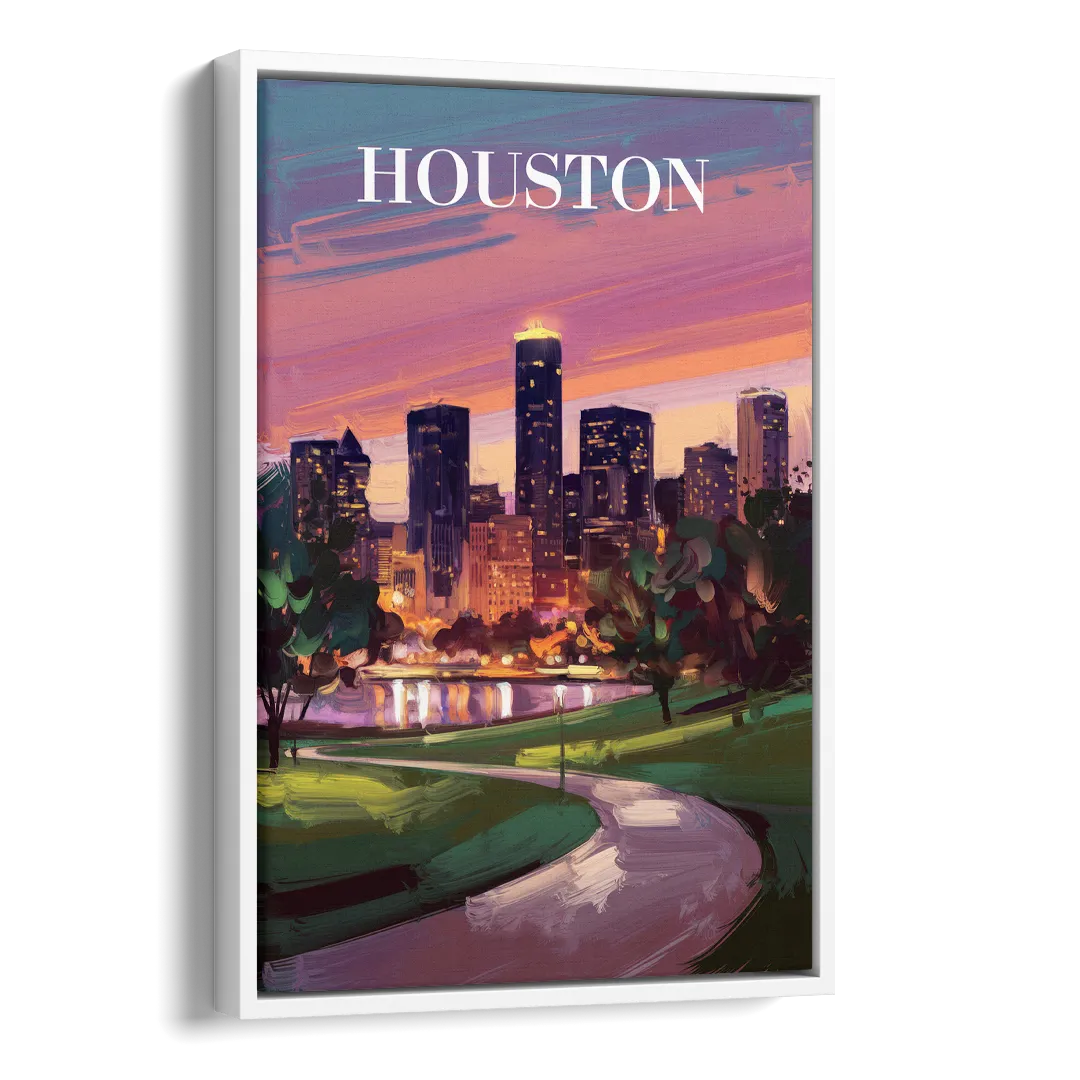 Houston Downtown Vibes Side - White Canvas Wall Art