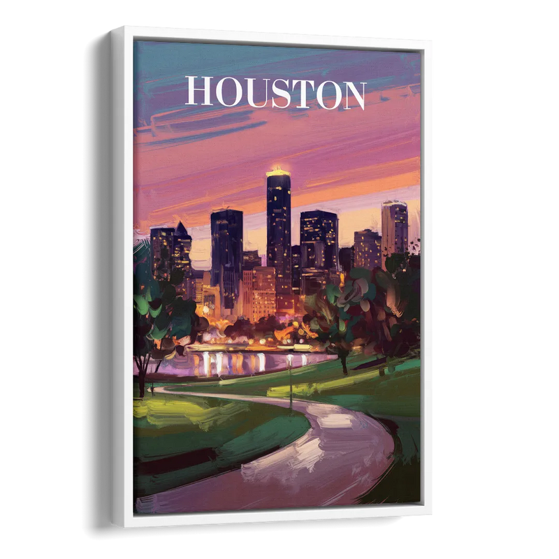 Houston Downtown Vibes Side - White Canvas Wall Art