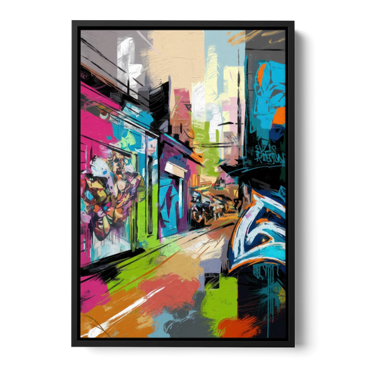 Houston Graffiti Streets - Black Framed Canvas Wall Art - Front