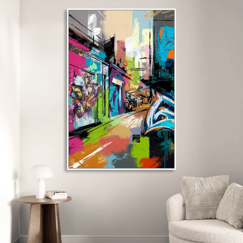 Houston Graffiti Streets Sitting Room - White Canvas Wall Art