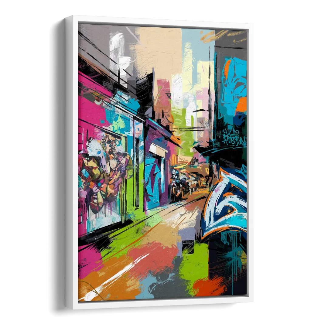 Houston Graffiti Streets Side - White Canvas Wall Art