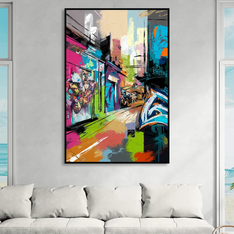 Houston Graffiti Streets Living Room - Black Canvas Wall Art