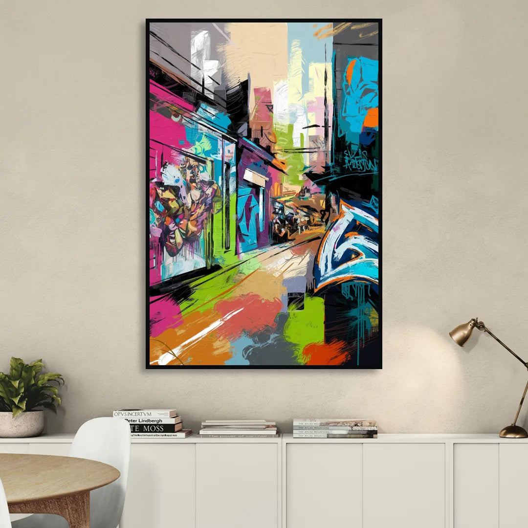 Houston Graffiti Streets Sitting Room - Black Canvas Wall Art
