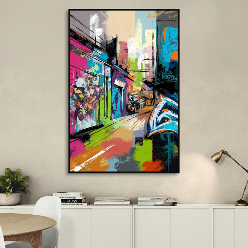 Houston Graffiti Streets Sitting Room - Black Canvas Wall Art