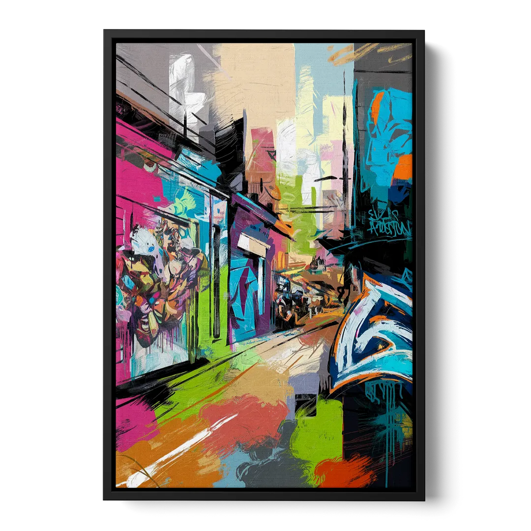 Houston Graffiti Streets Front - Black Canvas Wall Art