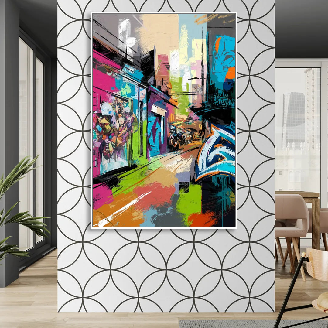 Houston Graffiti Streets Living Room - White Canvas Wall Art