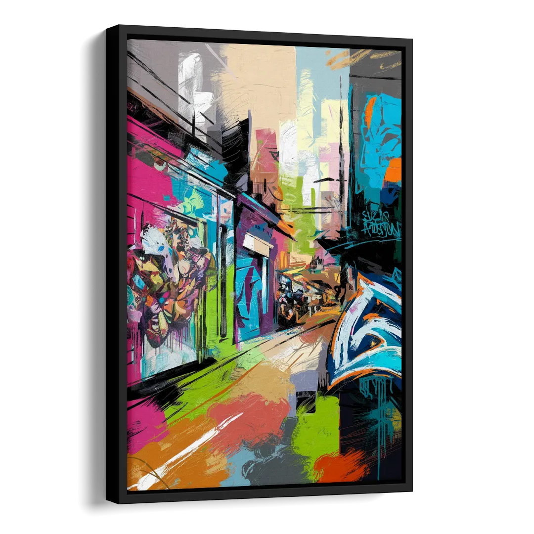 Houston Graffiti Streets Side - Black Canvas Wall Art