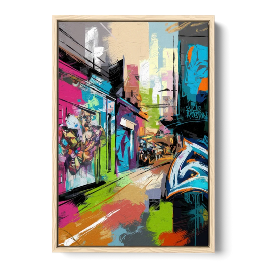 Houston Graffiti Streets - Oak Framed Canvas Wall Art - Front