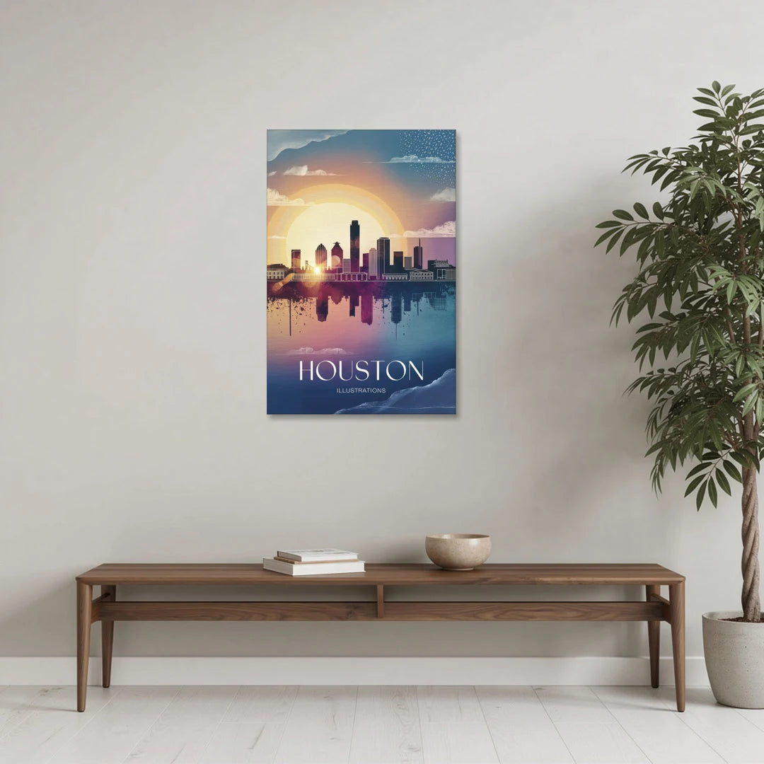 Houston Iconic Landmarks - Canvas Wall Art - Coffee Table - 24x36