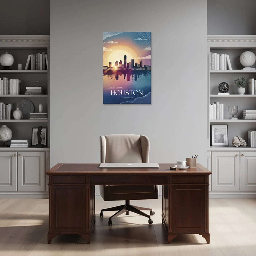 Houston Iconic Landmarks - Canvas Wall Art - Office - 24x36
