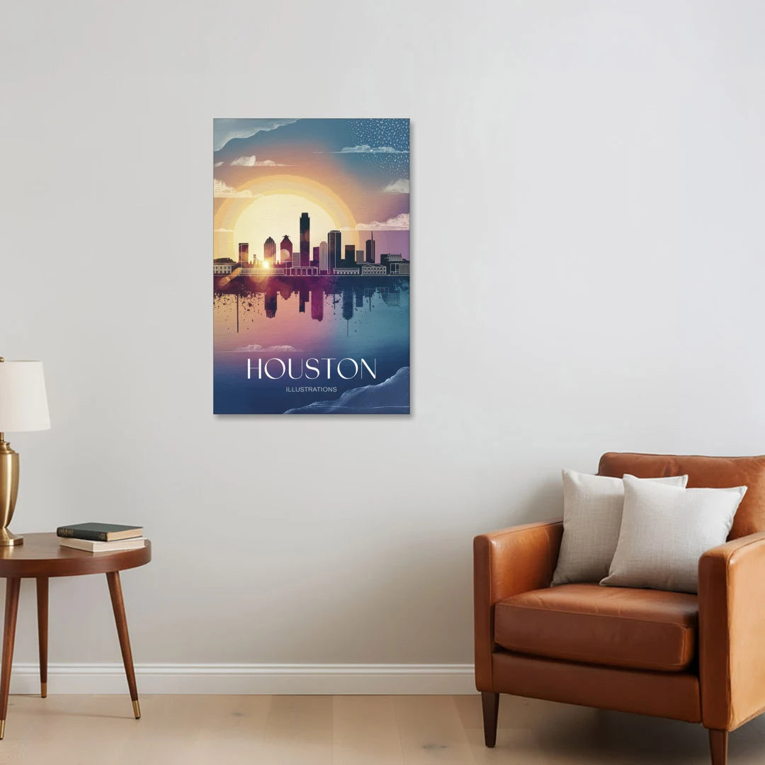 Houston Iconic Landmarks - Canvas Wall Art - Sofa - 24x36