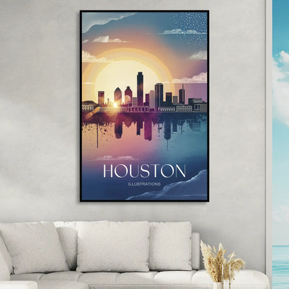 Houston Iconic Landmarks Sitting Room - Black Canvas Wall Art