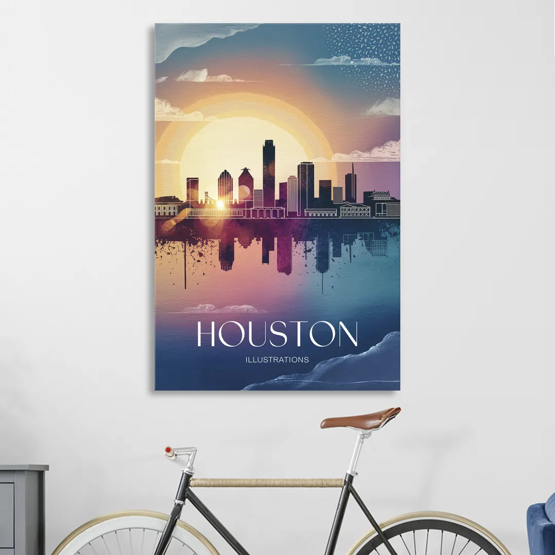 Houston Iconic Landmarks Sitting Room - Canvas Wall Art