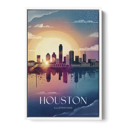 Houston Iconic Landmarks Front - White Canvas Wall Art