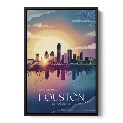 Houston Iconic Landmarks Front - Black Canvas Wall Art