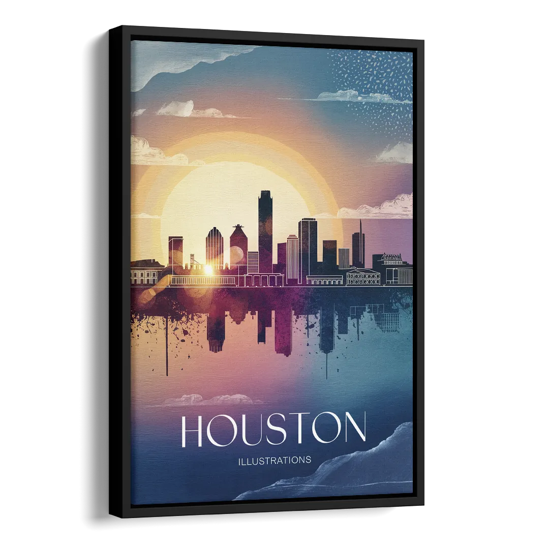 Houston Iconic Landmarks Side - Black Canvas Wall Art