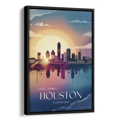 Houston Iconic Landmarks Side - Black Canvas Wall Art