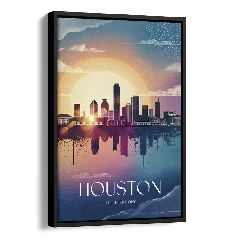 Houston Iconic Landmarks Side - Black Canvas Wall Art